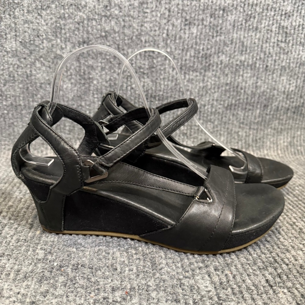 Teva Capri Leather Wedge Sandals Women US 11 EU 42 Black Comfort Travel Walking